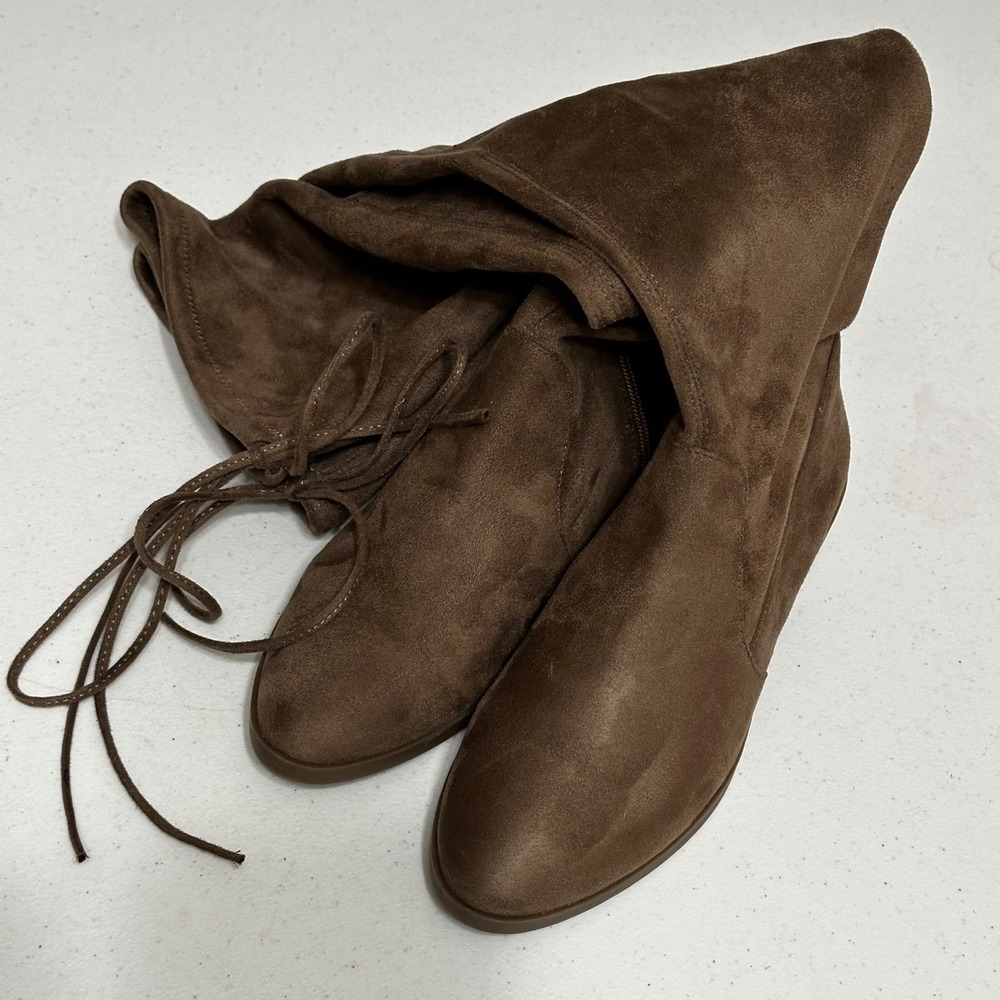 INC International Concepts Imannie Over the Knee Brown Faux Suede Flat‎ Boots 8M